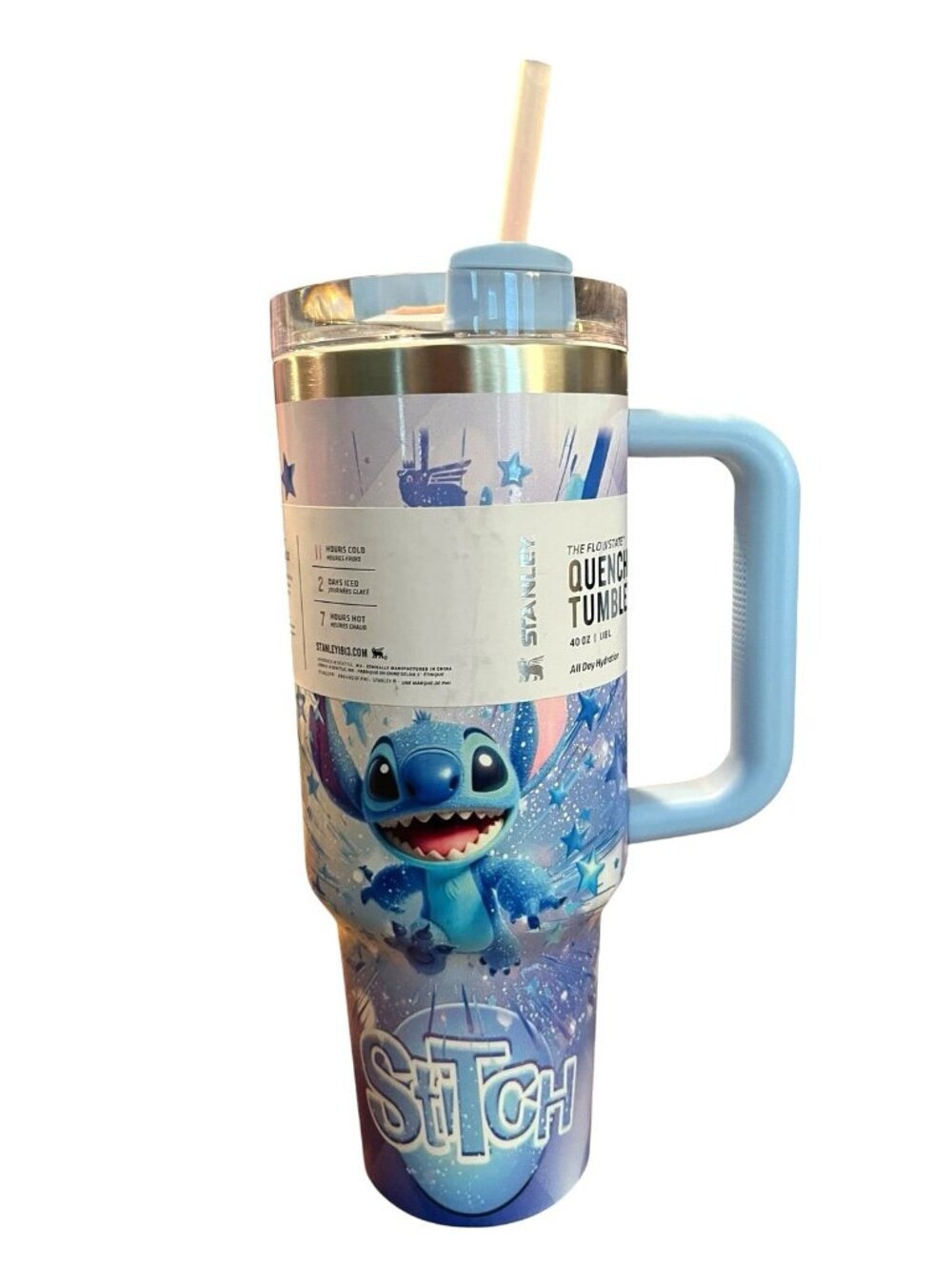 Lilo & Stitch Stanley Quencher 40 oz Flowstate Tumbler Stitch Custom Wrap New - Picture 1 of 4